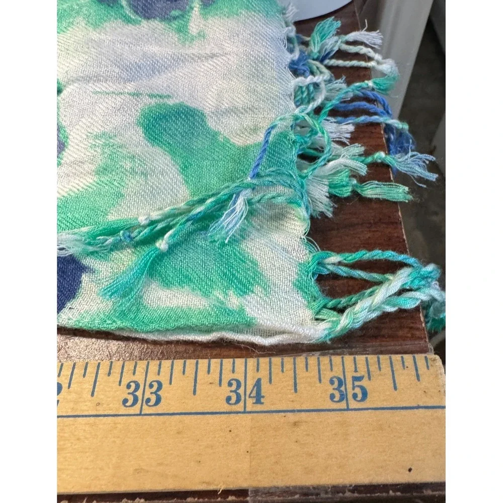 Watercolor Teal Blue White Scarf Shawl Wrap Artsy Coastal Marine Fringe Mermaid